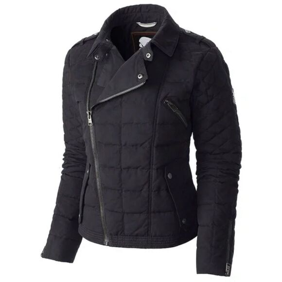 Sorel Conquest Carly down Quilted Moto Jacket in black. Small - Picture 1 of 8